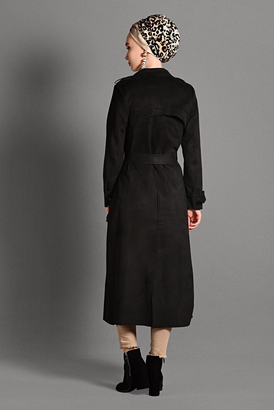 Hijab clothing BLACK TIE-WAIST SUEDE JACKET 7832 