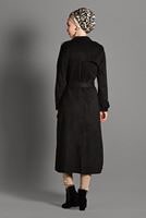 Hijab clothing BLACK TIE-WAIST SUEDE JACKET 7832 