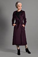 Hijab clothing CLARET RED TIE-WAIST SUEDE JACKET 7832 