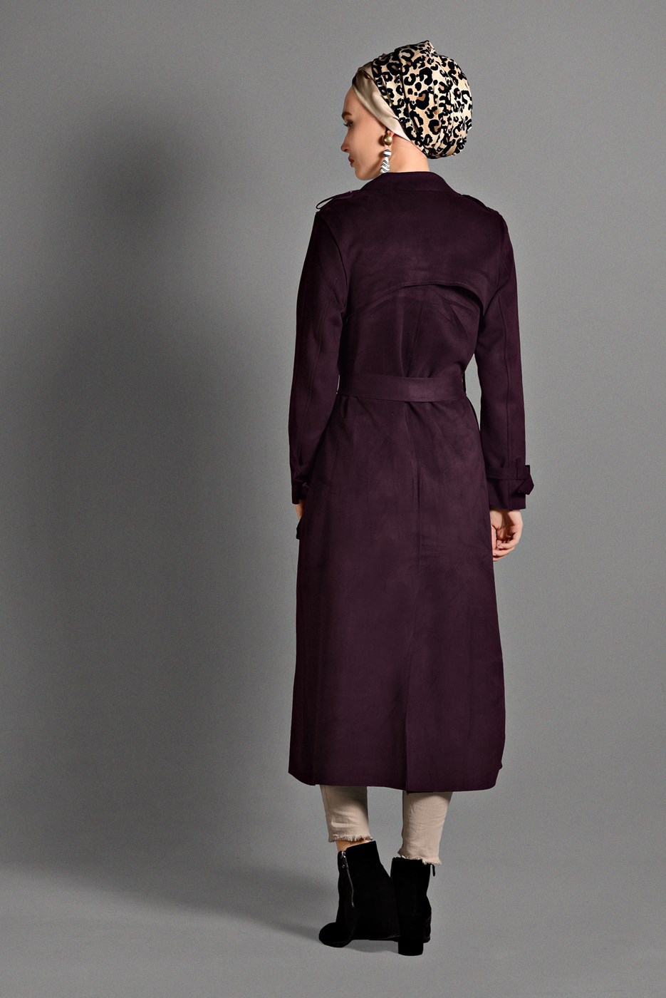 Vêtements hijab ROUGE BORDEAUX VESTE EN DAIM TAILLE-NOUÉ 7832 