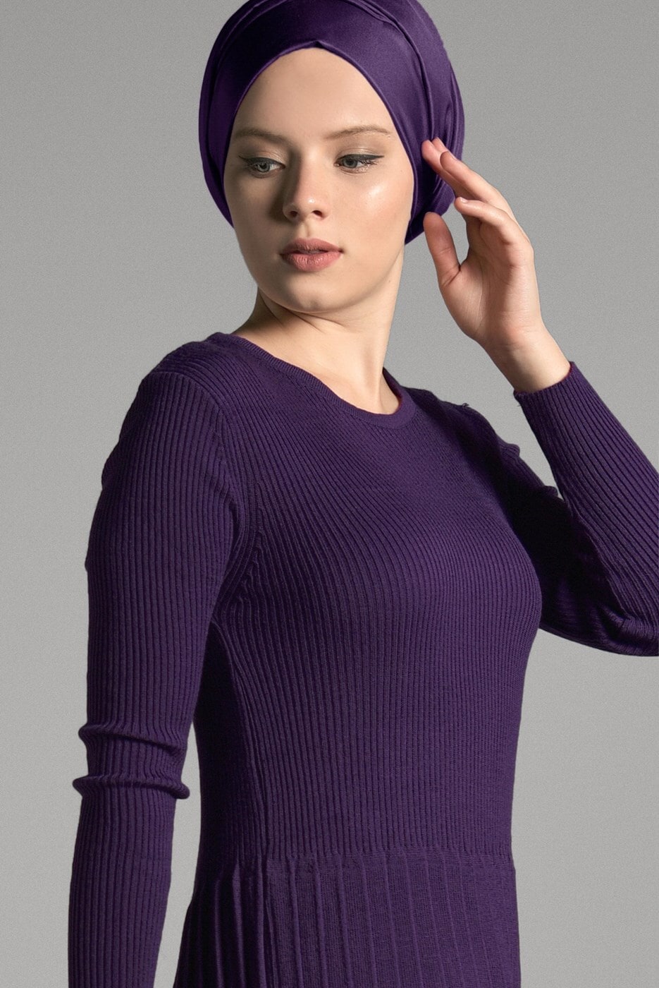 Vêtements hijab POURPRE ROBE EN TRICOT À PLIS 734 