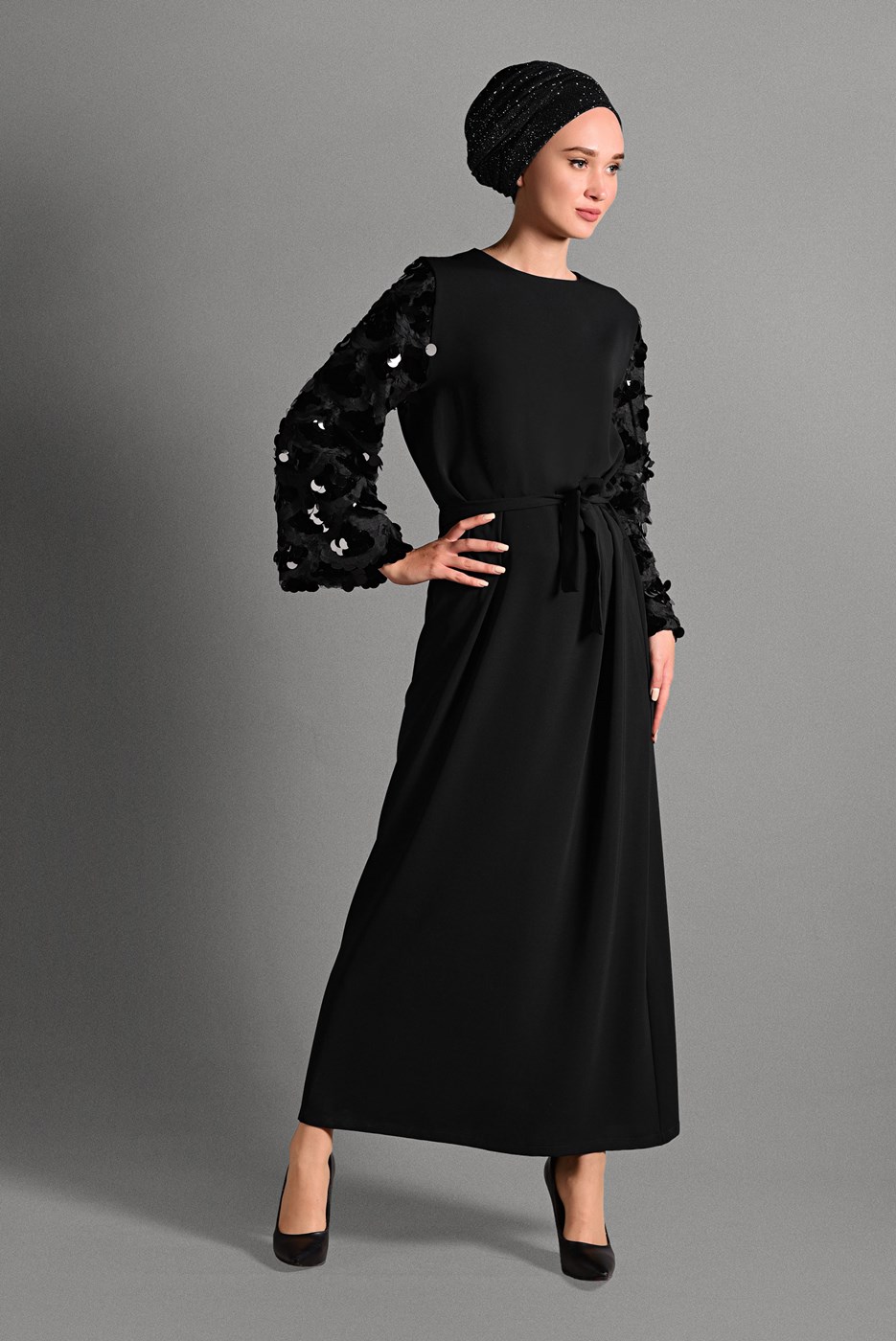 Vêtements hijab NOIR ROBE À SEQUINS 2621 