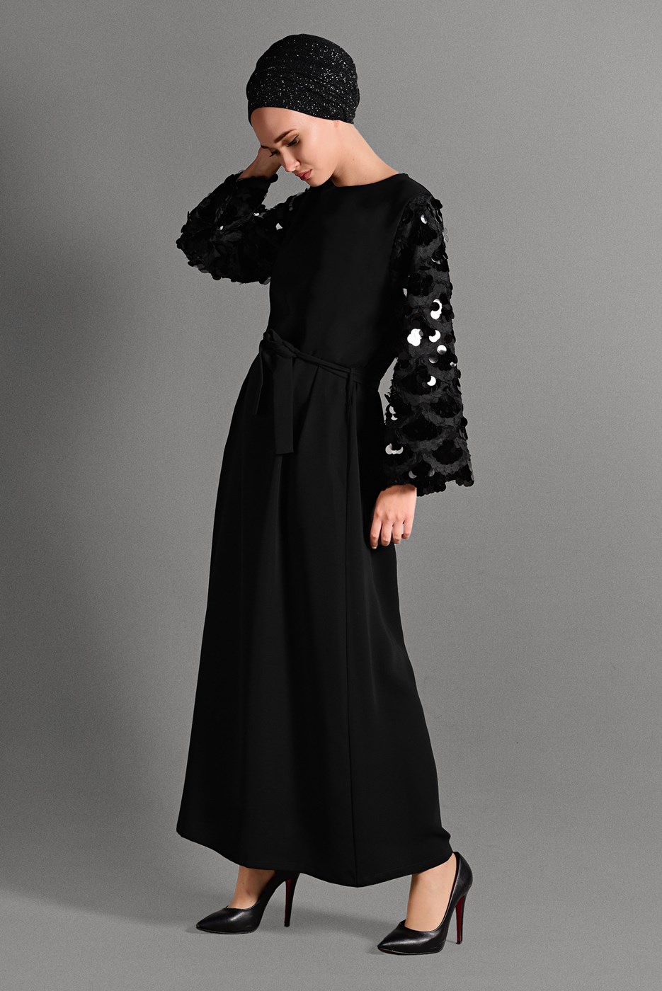 Vêtements hijab NOIR ROBE À SEQUINS 2621 