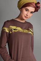 Tesettür giyim KAHVE KAMUFLAJ DESENLİ EŞOFMAN ELBİSE T 2628