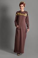 Tesettür giyim KAHVE KAMUFLAJ DESENLİ EŞOFMAN ELBİSE T 2628