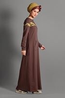 Tesettür giyim KAHVE KAMUFLAJ DESENLİ EŞOFMAN ELBİSE T 2628