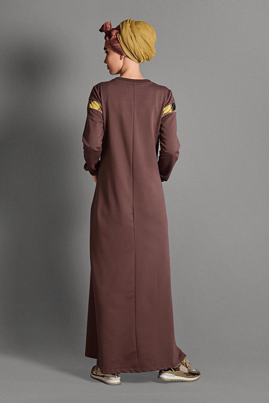 Tesettür giyim KAHVE KAMUFLAJ DESENLİ EŞOFMAN ELBİSE T 2628