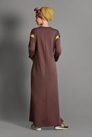 Tesettür giyim KAHVE KAMUFLAJ DESENLİ EŞOFMAN ELBİSE T 2628