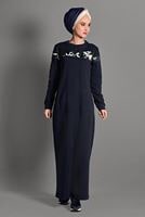 Tesettür giyim LACİVERT KAMUFLAJ DESENLİ EŞOFMAN ELBİSE T 2628