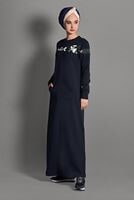 Tesettür giyim LACİVERT KAMUFLAJ DESENLİ EŞOFMAN ELBİSE T 2628