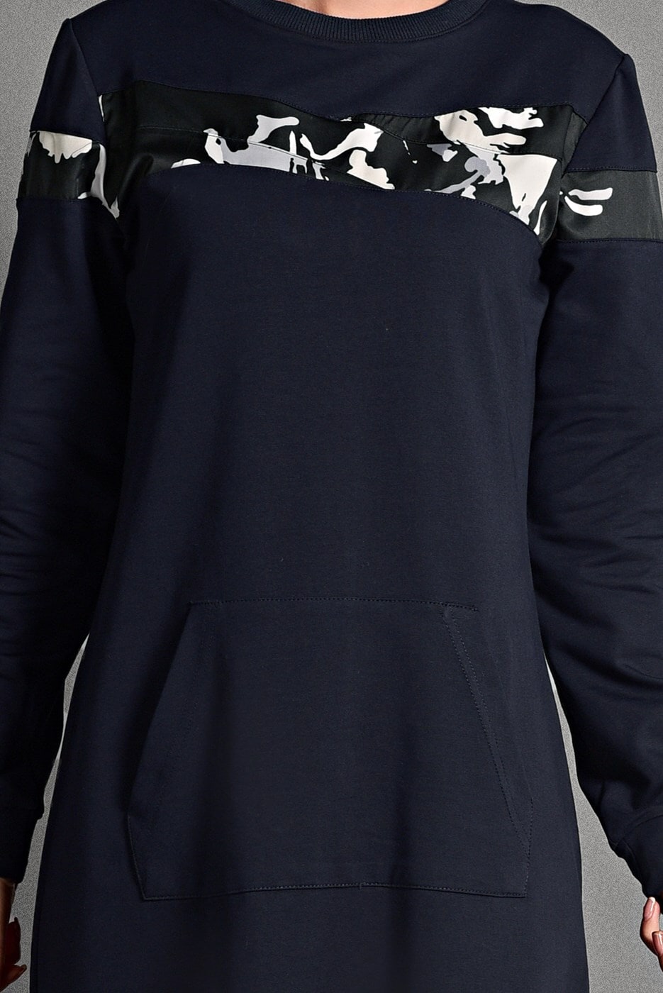 Tesettür giyim LACİVERT KAMUFLAJ DESENLİ EŞOFMAN ELBİSE T 2628