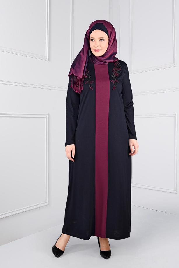 Vêtements hijab BLEU MARINE ROBE À BRODÉE 2742	 - TRENDTESETTÜR