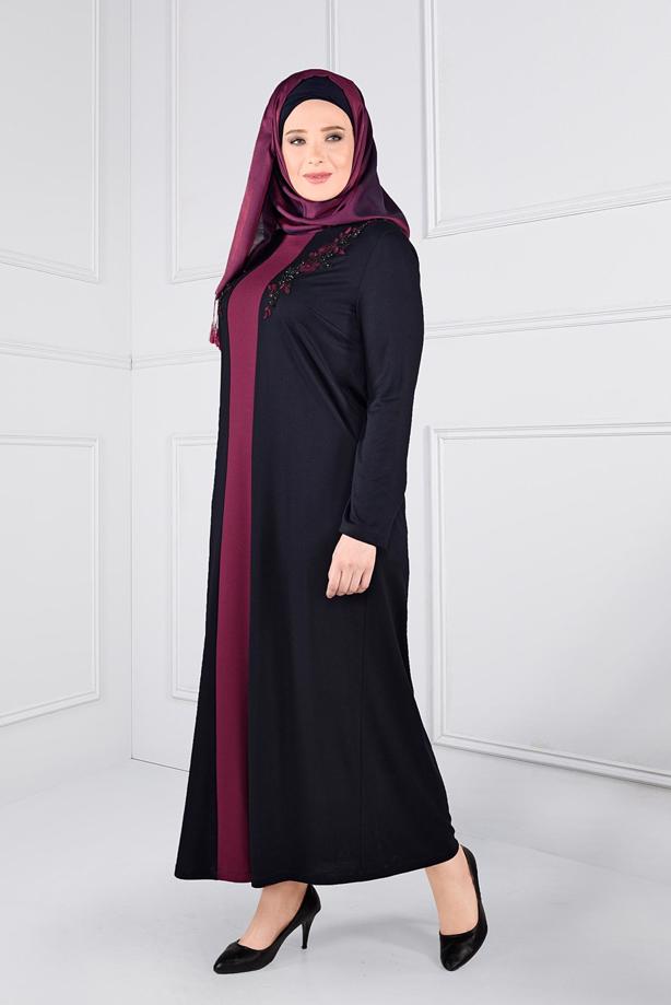 Vêtements hijab BLEU MARINE ROBE À BRODÉE 2742	 - TRENDTESETTÜR