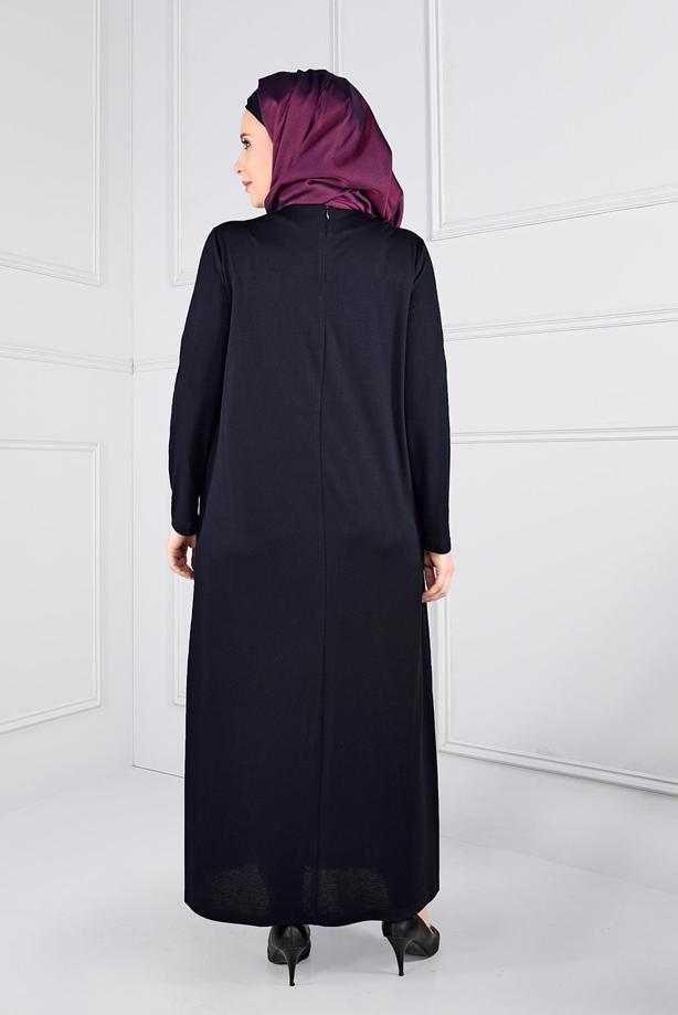 Vêtements hijab BLEU MARINE ROBE À BRODÉE 2742	 - TRENDTESETTÜR