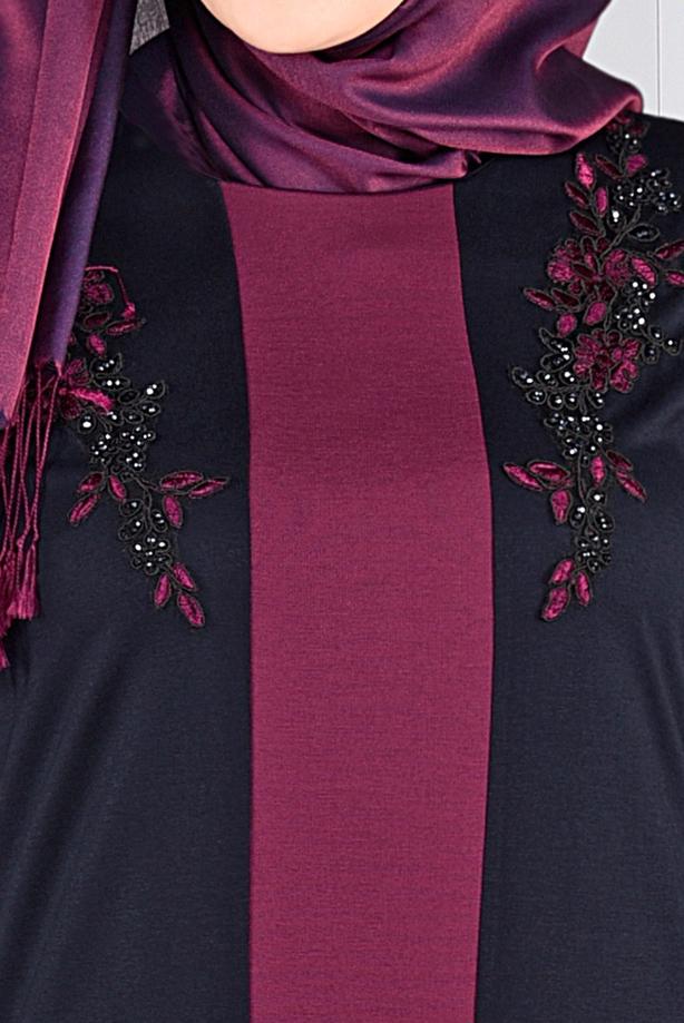 Vêtements hijab BLEU MARINE ROBE À BRODÉE 2742	 - TRENDTESETTÜR
