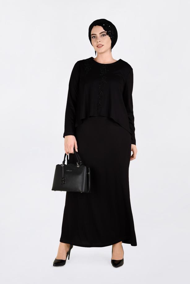 Vêtements hijab NOIR ROBE À BRODÉE À COL ROND 2751 - TRENDTESETTÜR