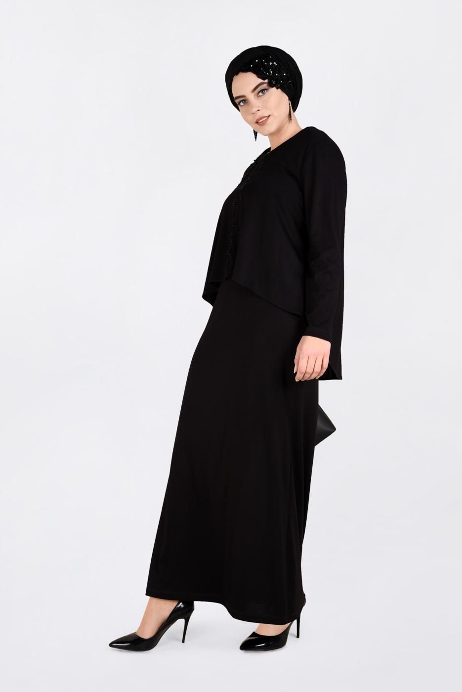 Vêtements hijab NOIR ROBE À BRODÉE À COL ROND 2751
