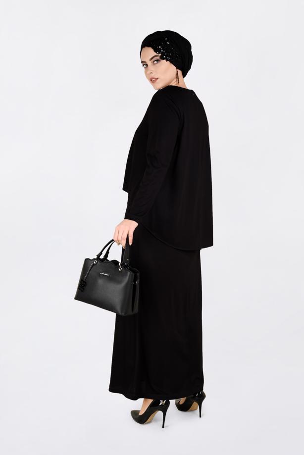 Vêtements hijab NOIR ROBE À BRODÉE À COL ROND 2751 - TRENDTESETTÜR