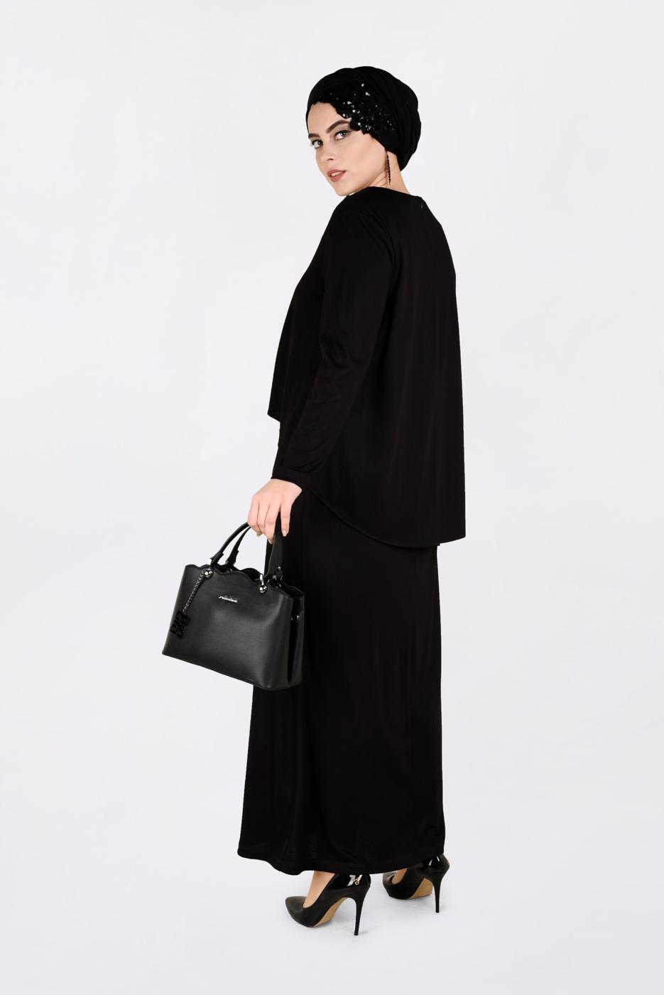Vêtements hijab NOIR ROBE À BRODÉE À COL ROND 2751