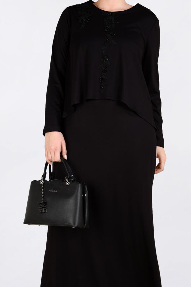 Vêtements hijab NOIR ROBE À BRODÉE À COL ROND 2751 - TRENDTESETTÜR