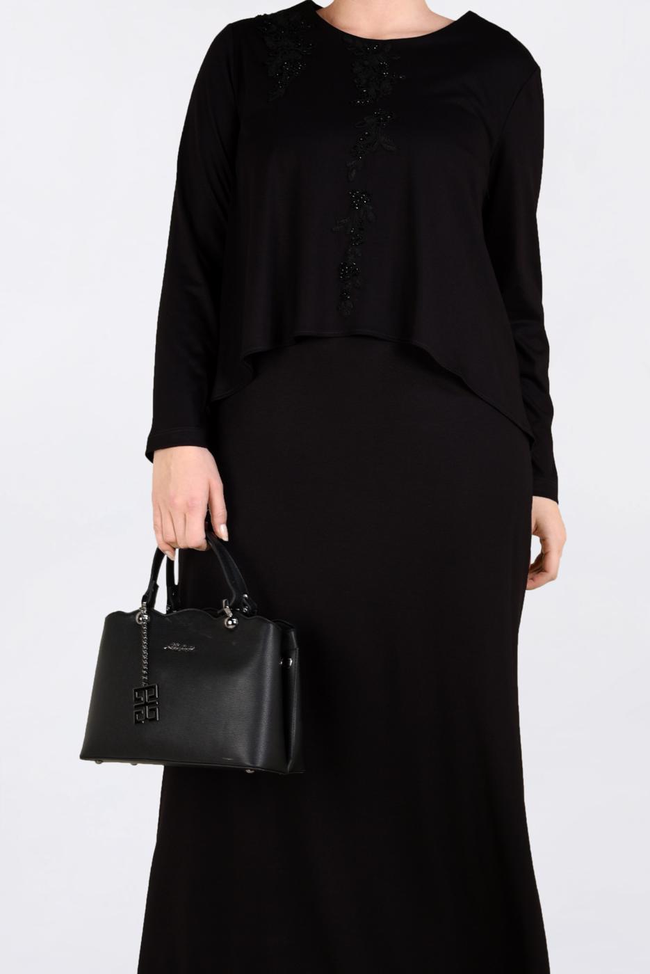 Vêtements hijab NOIR ROBE À BRODÉE À COL ROND 2751