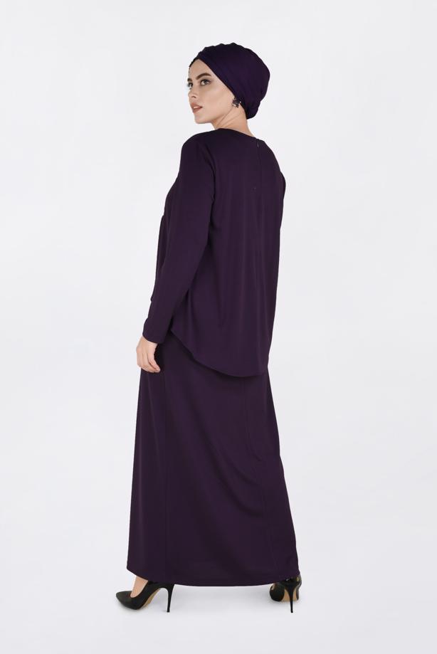 Vêtements hijab POURPRE ROBE À BRODÉE À COL ROND 2751 - TRENDTESETTÜR