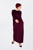 Tesettür giyim BORDO BİSİKLET YAKA NAKIŞ DETAYLI ELBİSE 2751