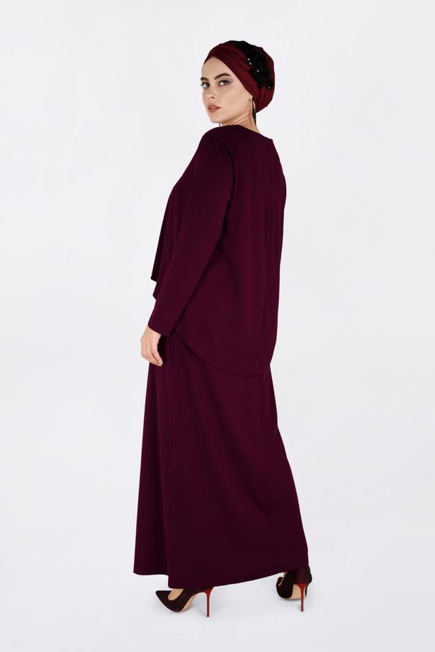 Vêtements hijab ROUGE BORDEAUX ROBE À BRODÉE À COL ROND 2751 - TRENDTESETTÜR