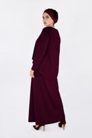 Tesettür giyim BORDO BİSİKLET YAKA NAKIŞ DETAYLI ELBİSE 2751