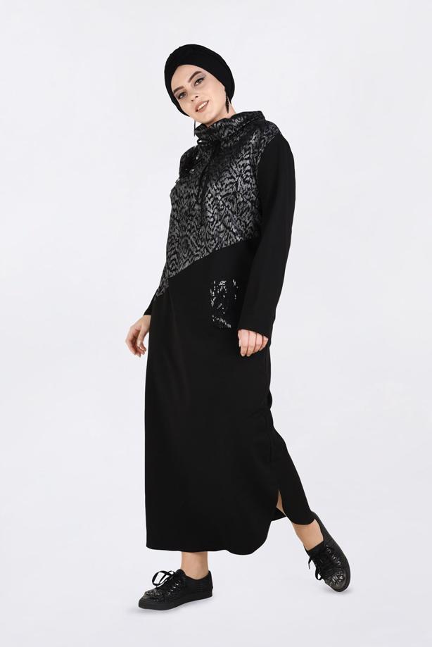 Vêtements hijab GRIS ROBE À SEQUINS À COL BOULE 2760  - TRENDTESETTÜR