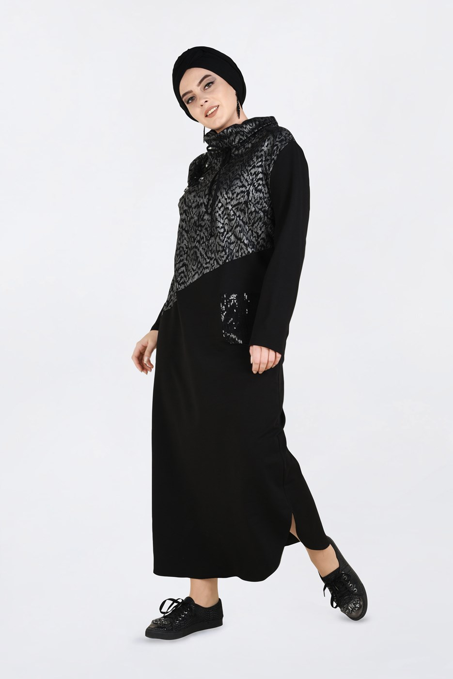 Vêtements hijab GRIS ROBE À SEQUINS À COL BOULE 2760 