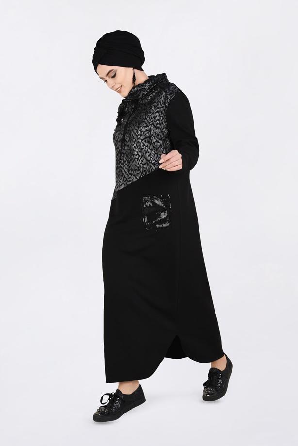 Vêtements hijab GRIS ROBE À SEQUINS À COL BOULE 2760  - TRENDTESETTÜR
