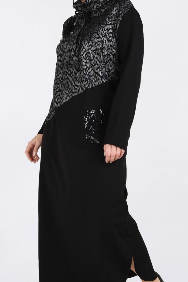 Vêtements hijab GRIS ROBE À SEQUINS À COL BOULE 2760  - TRENDTESETTÜR