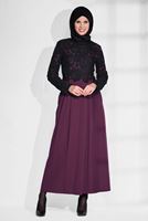 Tesettür giyim BORDO GÜPÜR DETAYLI ELBİSE 4628 