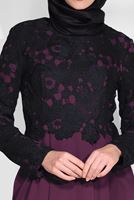 Tesettür giyim BORDO GÜPÜR DETAYLI ELBİSE 4628 