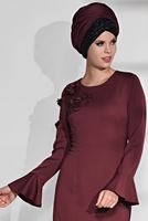 Tesettür giyim BORDO ÇİÇEK İŞLEMELİ DAR ELBİSE 4629 