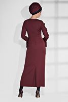 Tesettür giyim BORDO ÇİÇEK İŞLEMELİ DAR ELBİSE 4629 