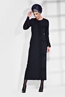 Tesettür giyim LACİVERT ÇİÇEK İŞLEMELİ DAR ELBİSE 4629 