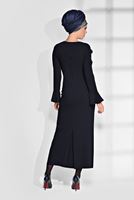 Tesettür giyim LACİVERT ÇİÇEK İŞLEMELİ DAR ELBİSE 4629 