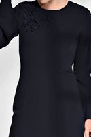 Tesettür giyim LACİVERT ÇİÇEK İŞLEMELİ DAR ELBİSE 4629 