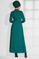 Tesettür giyim YEŞİL KADİFE DETAYLI KENDİN KEMERLİ ELBİSE 4649 
