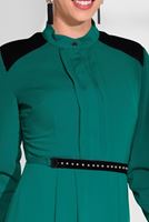 Tesettür giyim YEŞİL KADİFE DETAYLI KENDİN KEMERLİ ELBİSE 4649 