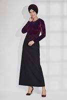 Tesettür giyim BORDO ÇİÇEK DESENLİ ÇİFT RENK ELBİSE 4667