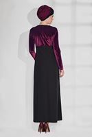 Tesettür giyim BORDO ÇİÇEK DESENLİ ÇİFT RENK ELBİSE 4667