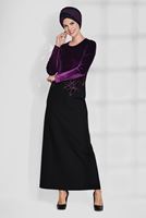 Tesettür giyim MÜRDÜM ÇİÇEK DESENLİ ÇİFT RENK ELBİSE 4667