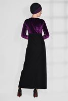 Tesettür giyim MÜRDÜM ÇİÇEK DESENLİ ÇİFT RENK ELBİSE 4667