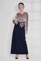 Tesettür giyim PUDRA ÇİÇEK DESENLİ ÇİFT RENK ELBİSE 4667