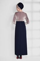 Tesettür giyim PUDRA ÇİÇEK DESENLİ ÇİFT RENK ELBİSE 4667