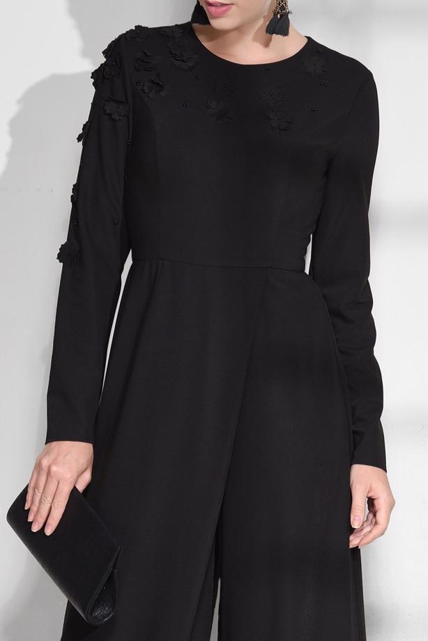 Vêtements hijab NOIR COMBINAISON À FLEURS BRODÉES 4677  - TRENDTESETTÜR