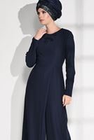 Vêtements hijab BLEU MARINE COMBINAISON À FLEURS BRODÉES 4677 